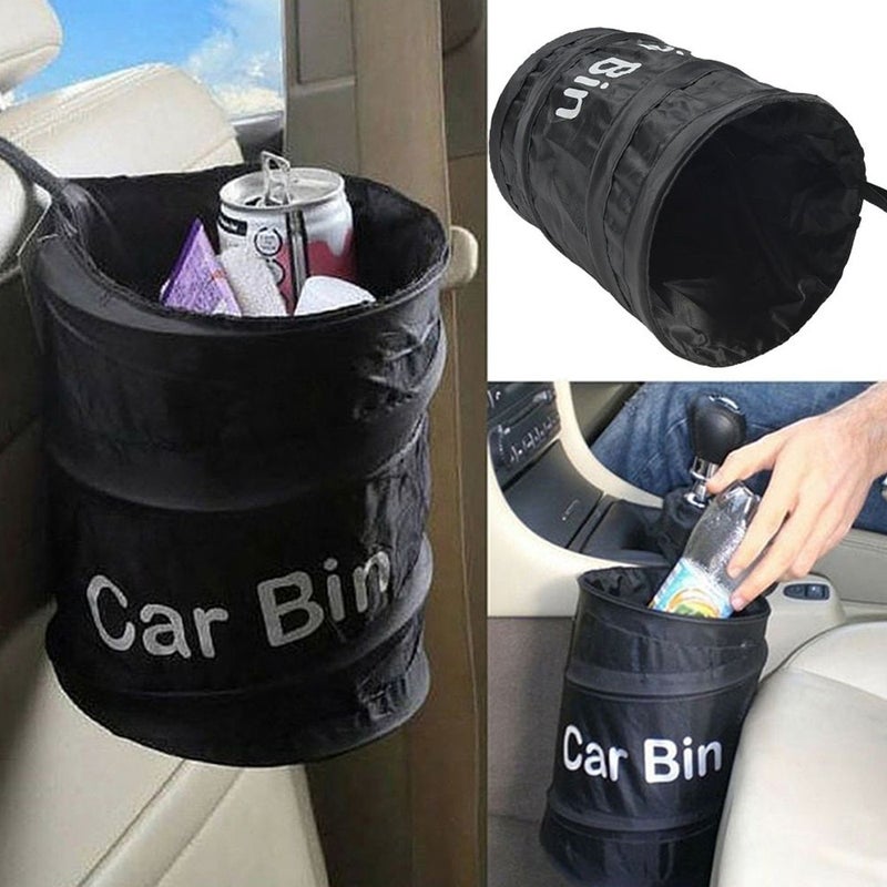 Car Trash Can, Foldable Oxford Fabric Garbage Bin with Steel Wire Frame, Collapsible Storage Organizer for Car, Camping & Office, 20×16 cm, Black - Image 4