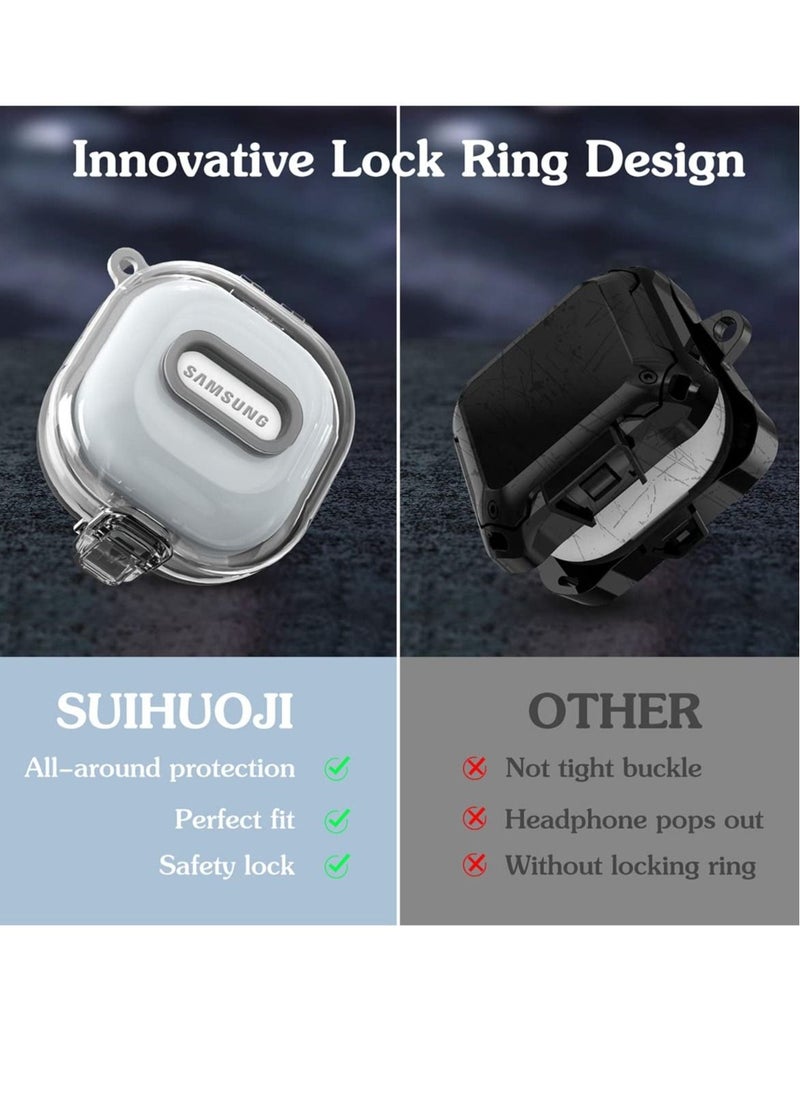 KASTWAVE - Clear Case with Lock for Samsung Galaxy Buds 2 Case/Galaxy Buds Pro 2 Case/Galaxy Buds Live Case/Galaxy Buds Pro Case with Lanyard/Keychain Accessories, Hard Clear Case Protector Shell Cover - Image 1