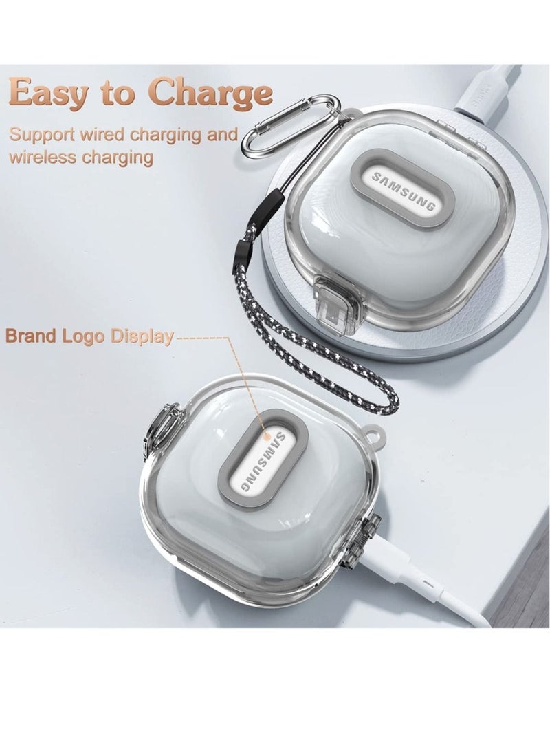 KASTWAVE - Clear Case with Lock for Samsung Galaxy Buds 2 Case/Galaxy Buds Pro 2 Case/Galaxy Buds Live Case/Galaxy Buds Pro Case with Lanyard/Keychain Accessories, Hard Clear Case Protector Shell Cover - Image 1