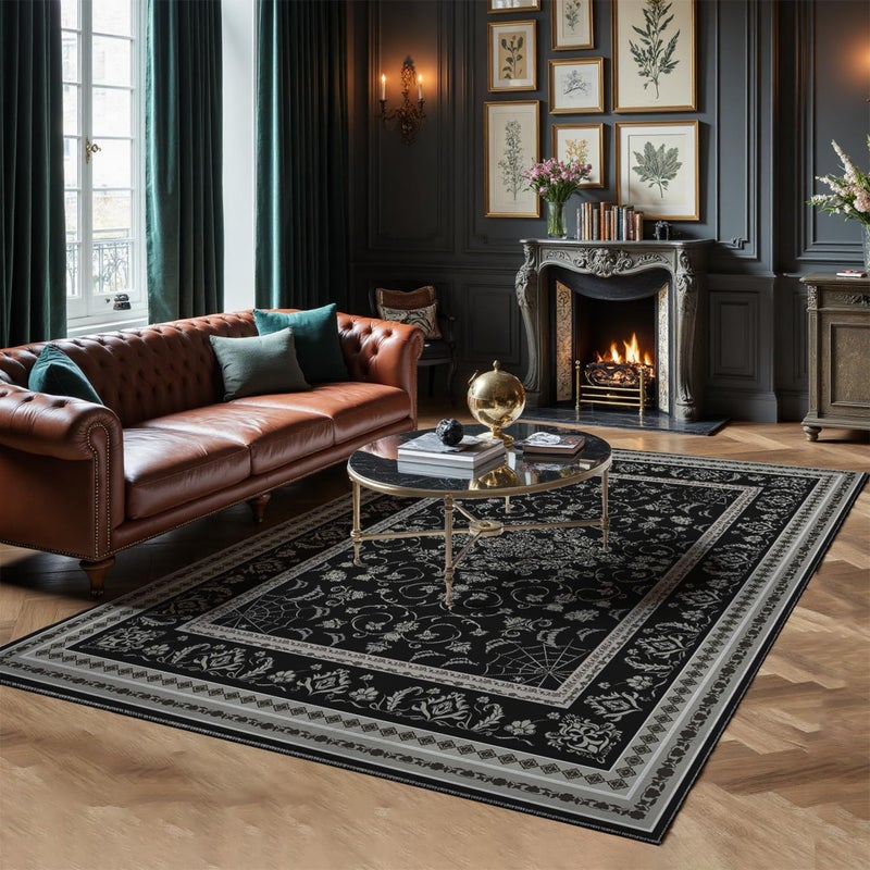 Nayoroom Gothic Spider & Fangs Area Rug 8x10 - Black Luxury Carpet with Intricate Web and Skull Designs, Soft Machine Washable Non-Slip Rug for Dark Academia, Vampire Themed Bedroom, Living Room. - Image 1