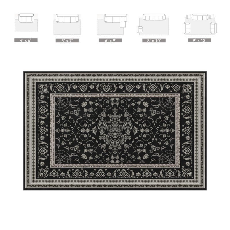 Nayoroom Gothic Spider & Fangs Area Rug 8x10 - Black Luxury Carpet with Intricate Web and Skull Designs, Soft Machine Washable Non-Slip Rug for Dark Academia, Vampire Themed Bedroom, Living Room. - Image 5