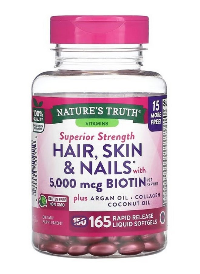 Nature's Truth Hair Skin and Nails with Biotin 5000 mcg  165 Rapid Release Liquid Softgels  - Image 1