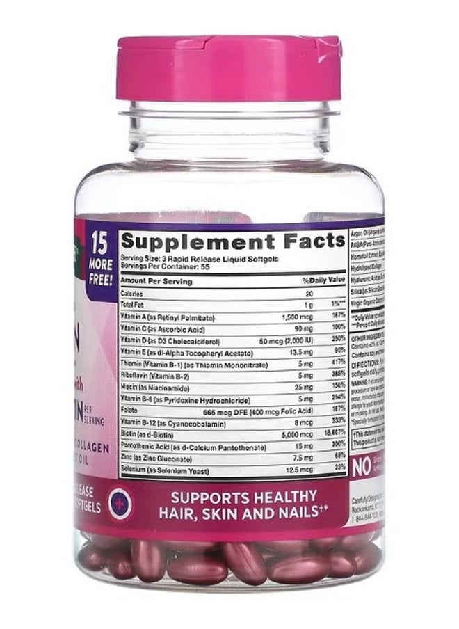Nature's Truth Hair Skin and Nails with Biotin 5000 mcg  165 Rapid Release Liquid Softgels  - Image 2