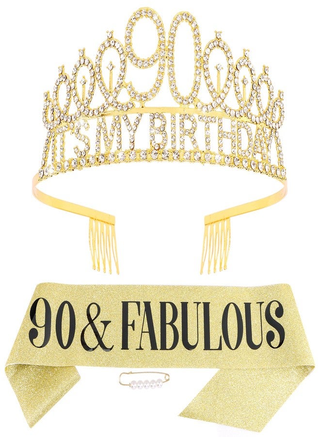 هابدو زينة عيد ميلاد هابدو الذهبي التسعين للنساء، طقم زينة عيد ميلاد التسعين للنساء - تاج ووشاح - Image 1