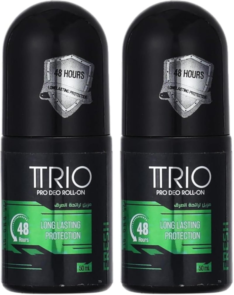 Trio fresh roll on deodorant for men, 50 ml (Pack of 2)