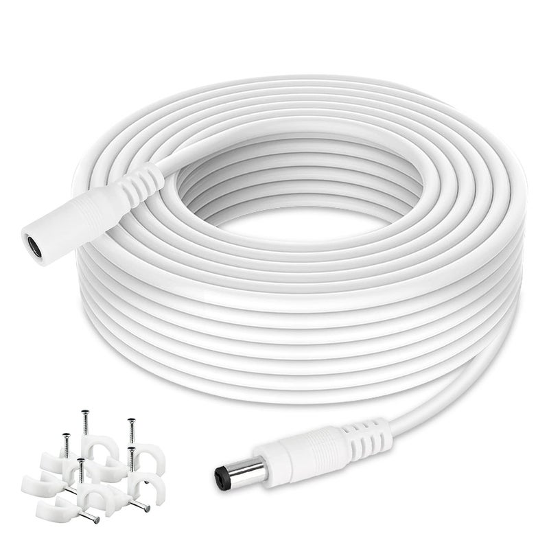 WILDHD DC Power Extension Cable 33ft 2.1mm x 5.5mm Compatible with 12v Power Adapter Extension Cable for CCTV Security Camera IP WiFi Camera Standalone DVR (33ft,5.5mm Plug, White) - Image 1