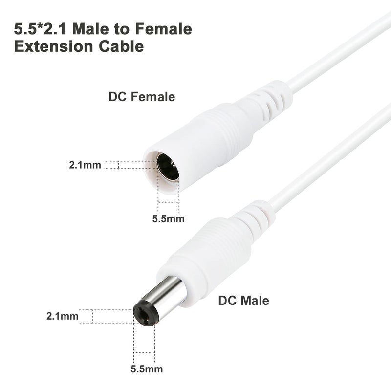 WILDHD DC Power Extension Cable 33ft 2.1mm x 5.5mm Compatible with 12v Power Adapter Extension Cable for CCTV Security Camera IP WiFi Camera Standalone DVR (33ft,5.5mm Plug, White) - Image 3