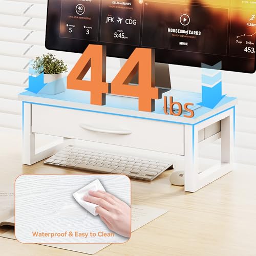 HEWORLIF Desk Organizers and Accessories, Computer Monitor Stand Riser with Drawer, White Laptop Stand for Desk with Storage, Office Organization, Wood - Image 4