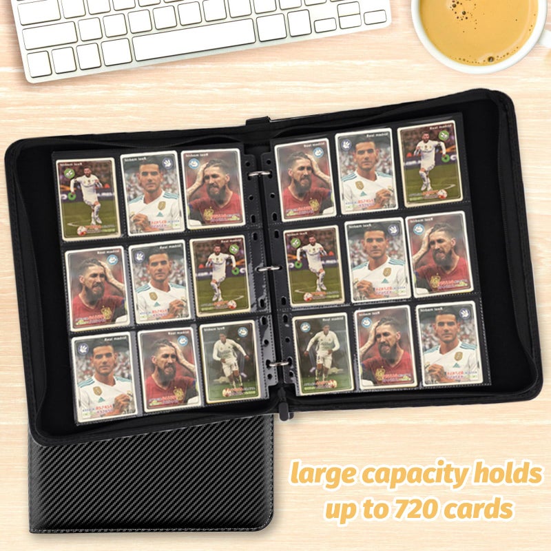 GERMUN 9 Pocket Card Binder, Premium Zip Trading Card Binder, 720 Double Sided Pocket PU Collection Binder, Collector Album, Card Folder for MTG, TCG, Sports Cards, (Black) - Image 3