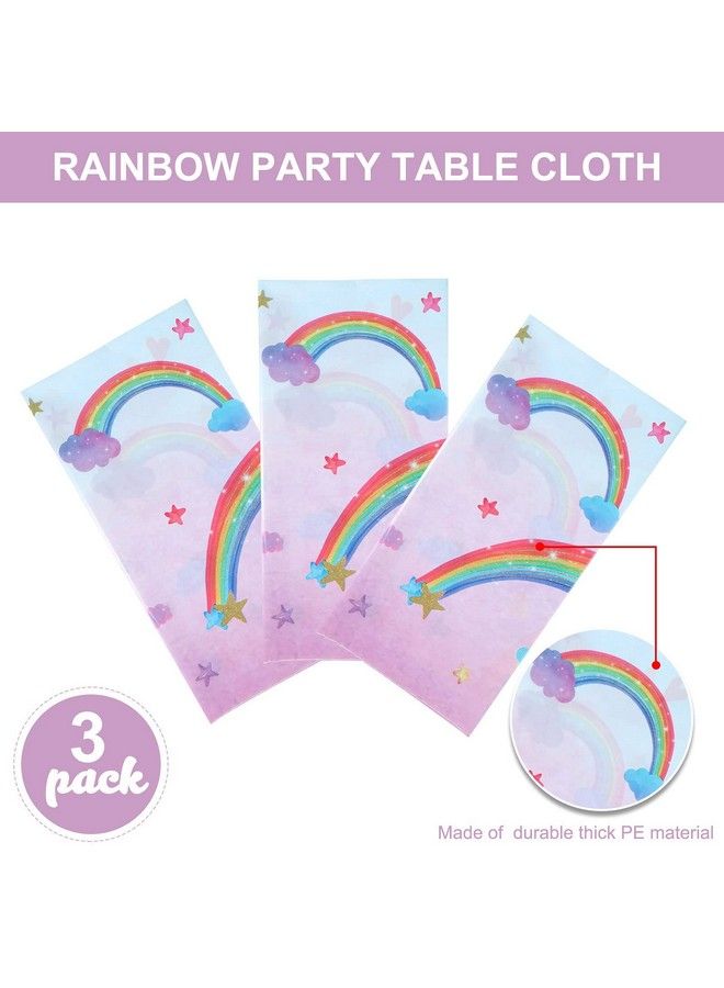 Tegeme Rainbow Tablecloths Disposable Plastic Rainbow Waterproof Table Cover Rectangular Rainbow Clouds Fiesta Carnival Table Covers For Birthday Party Supplies Decorations Supplies 108 X 54 Inches (3 Pcs) - Image 5