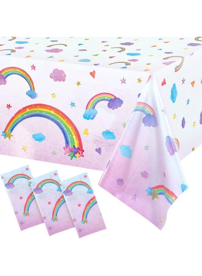 Tegeme Rainbow Tablecloths Disposable Plastic Rainbow Waterproof Table Cover Rectangular Rainbow Clouds Fiesta Carnival Table Covers For Birthday Party Supplies Decorations Supplies 108 X 54 Inches (3 Pcs) - Image 2