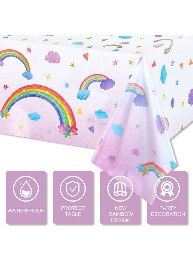 Tegeme Rainbow Tablecloths Disposable Plastic Rainbow Waterproof Table Cover Rectangular Rainbow Clouds Fiesta Carnival Table Covers For Birthday Party Supplies Decorations Supplies 108 X 54 Inches (3 Pcs) - Image 4