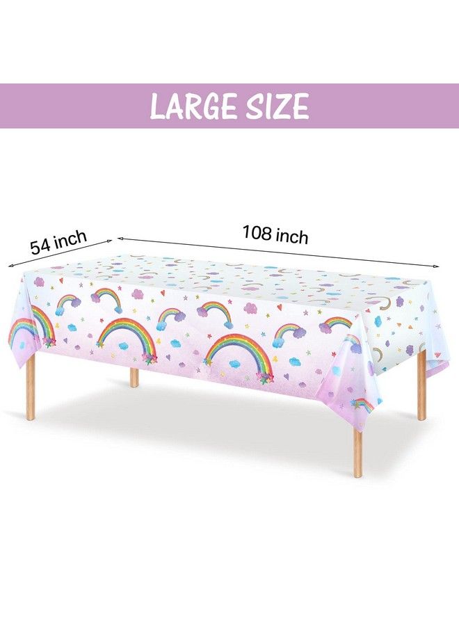 Tegeme Rainbow Tablecloths Disposable Plastic Rainbow Waterproof Table Cover Rectangular Rainbow Clouds Fiesta Carnival Table Covers For Birthday Party Supplies Decorations Supplies 108 X 54 Inches (3 Pcs) - Image 3