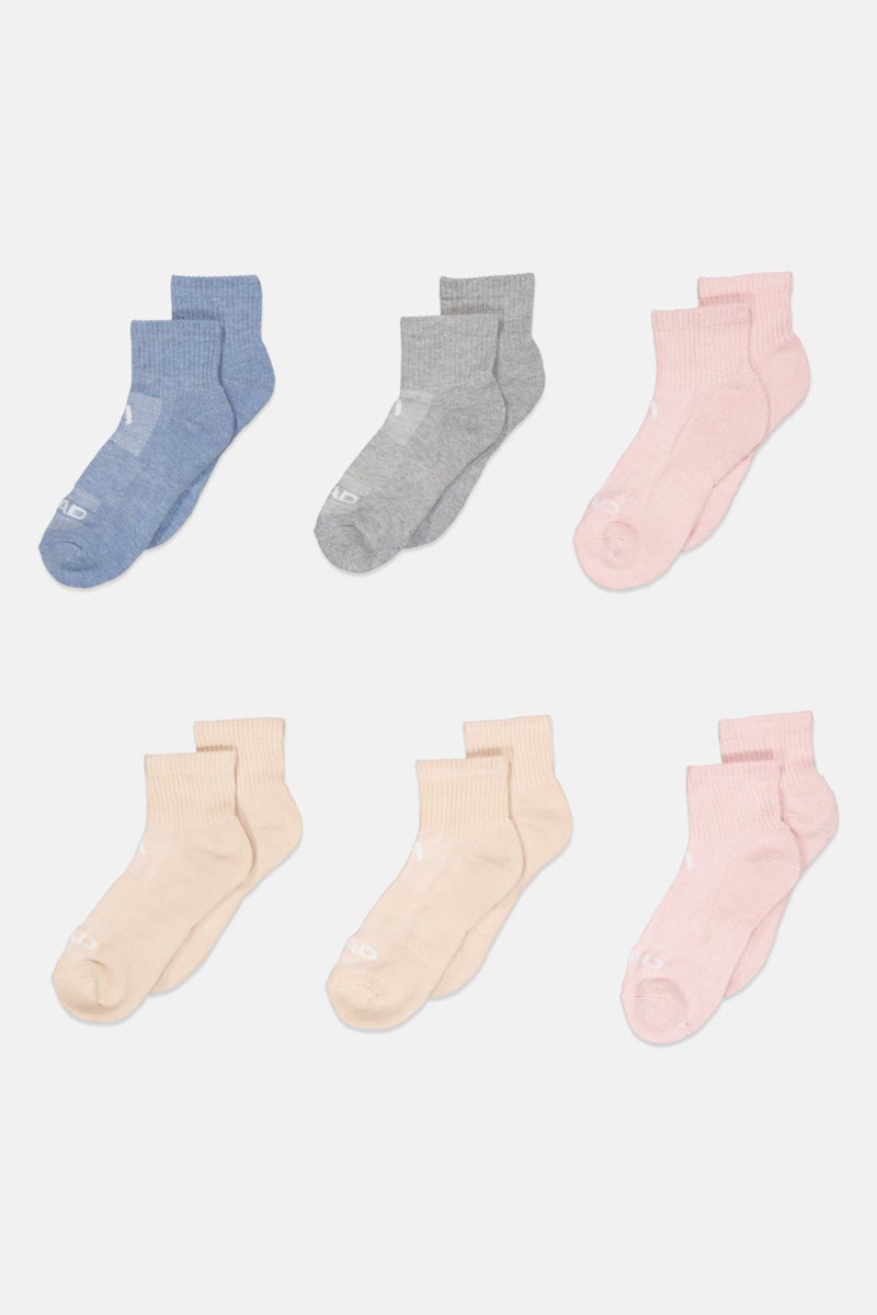 HEAD Women 6 Pairs Brand Logo Quarter Socks, Multicolor - Image 1