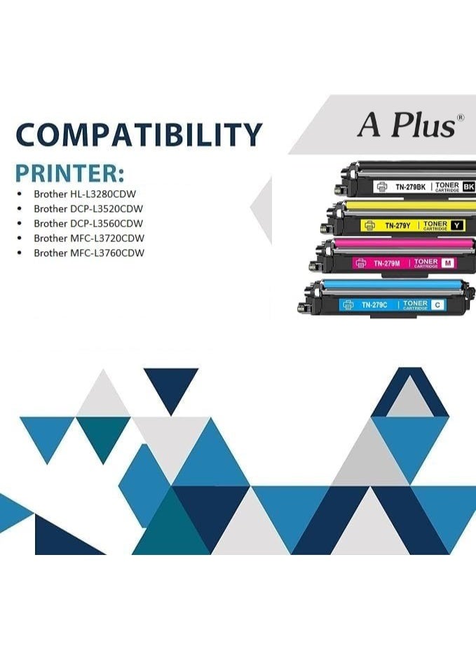 A Plus TN-279 Compatible Toner Cartridge Set (Black, Cyan, Magenta, Yellow) for Brother HL-L3280CDW, DCP-L3520CDW, DCP-L3560CDW, MFC-L3720CDW, MFC-L3760CDW Printers - Image 5