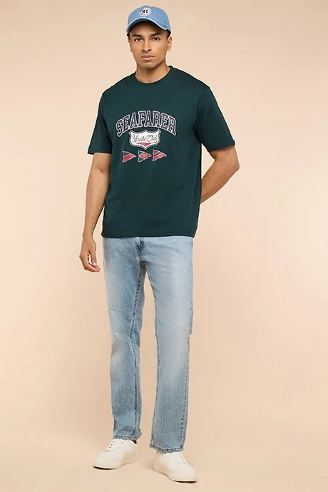 أر أند بي Printed T-Shirt with Crew Neck and Short Sleeves
