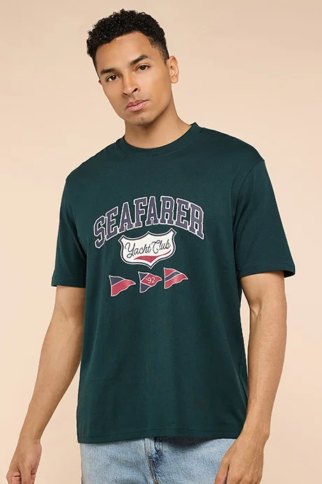 أر أند بي Printed T-Shirt with Crew Neck and Short Sleeves