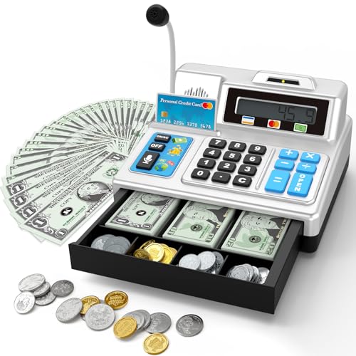 BAODLON Calculator Cash Register 103 Pcs Toy Cash Register Store Set with Microphone Credit Card and Banking for Kids Toddler Math Learning Toys Preschool Gifts for 3 4 5 6 7 8 Years Old Boy Girl - Image 1