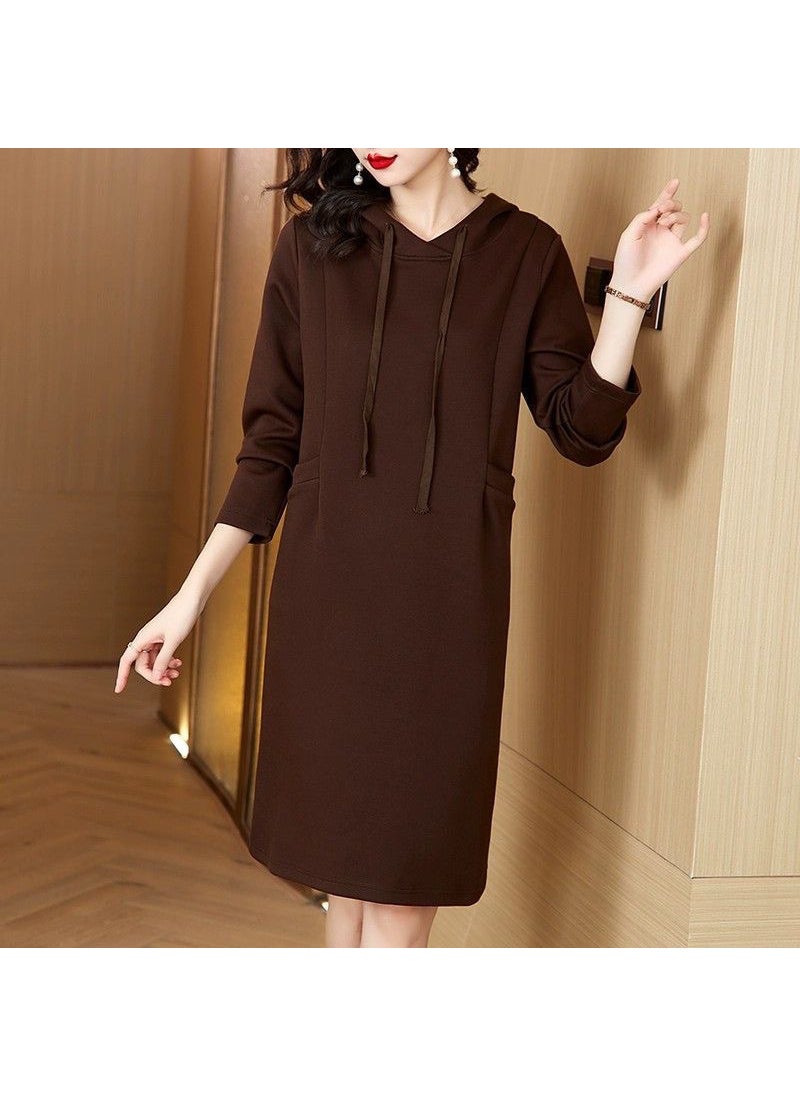 Generic Plus Size Casual Hooded Sweatshirt Dress Brown [no middlemen, quality assurance] 