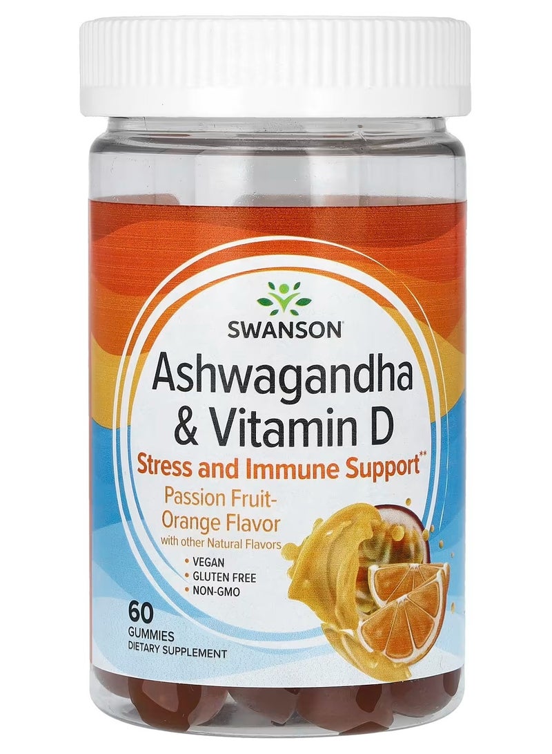 Swanson, Ashwagandha & Vitamin D, Passion Fruit-Orange, 60 Gummies