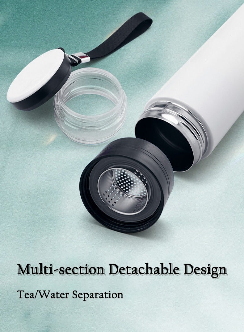 Arabest Water Bottle, 500 ml Vacuum Insulated, Stainless Steel Thermos Flask, Tea Infuser, Leakproof Lid, Double Wall, Carry Strap, for Tea Coffee, Travel Office School, Black - Image 2