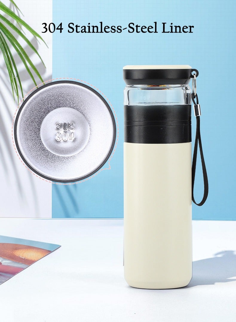 Arabest Water Bottle, 500 ml Vacuum Insulated, Stainless Steel Thermos Flask, Tea Infuser, Leakproof Lid, Double Wall, Carry Strap, for Tea Coffee, Travel Office School, Black - Image 3