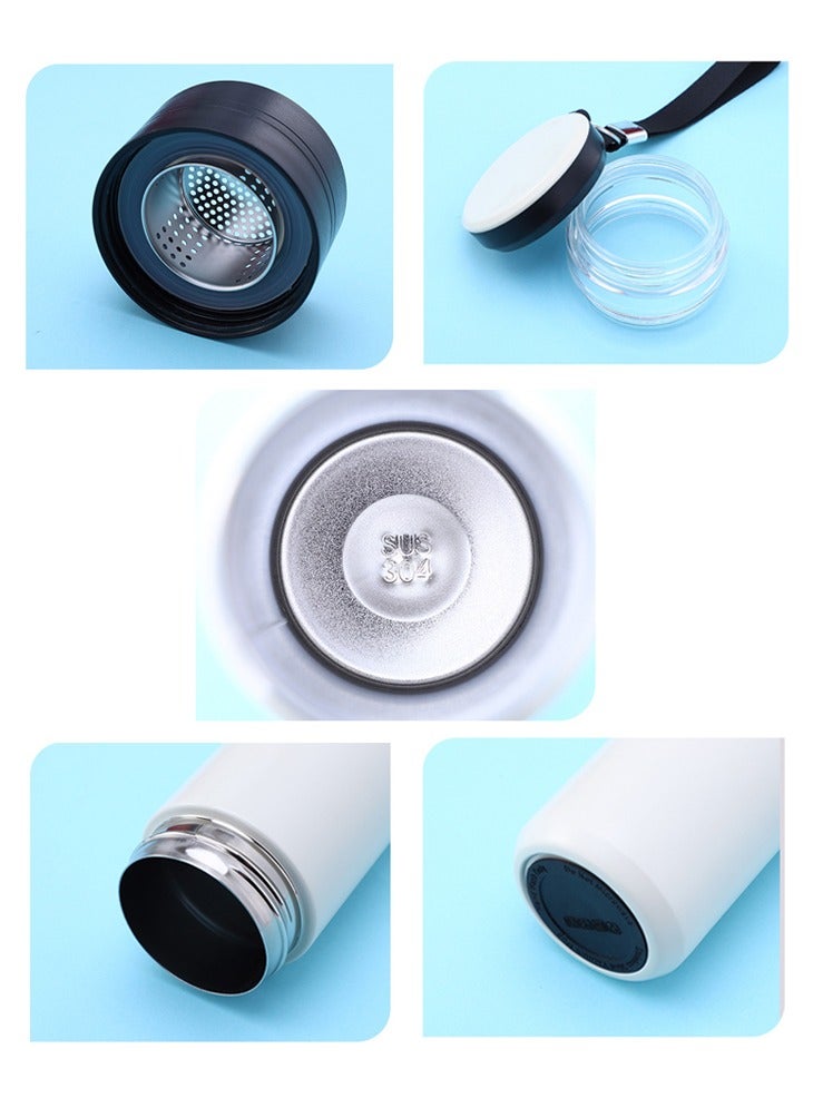 Arabest Water Bottle, 500 ml Vacuum Insulated, Stainless Steel Thermos Flask, Tea Infuser, Leakproof Lid, Double Wall, Carry Strap, for Tea Coffee, Travel Office School, Black - Image 4