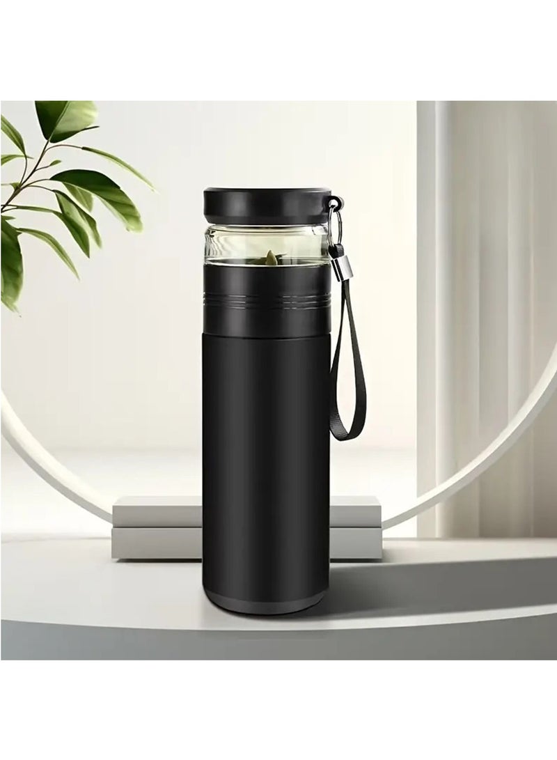 Arabest 15.2oz Stainless Steel Vacuum Insulated Water Bottle with Tea Infuser - Leakproof, Portable for Travel, Hiking & School, Insulation Cup Tea Water Separation Cup Large-Capacity, Black  - Image 1