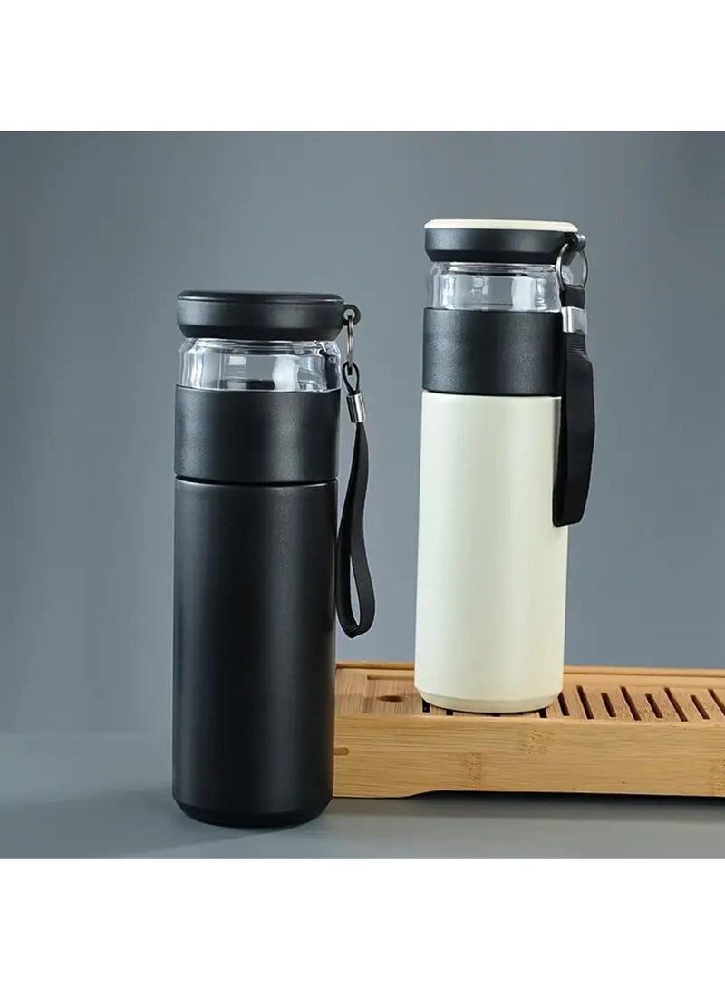 Arabest 15.2oz Stainless Steel Vacuum Insulated Water Bottle with Tea Infuser - Leakproof, Portable for Travel, Hiking & School, Insulation Cup Tea Water Separation Cup Large-Capacity, Black  - Image 2