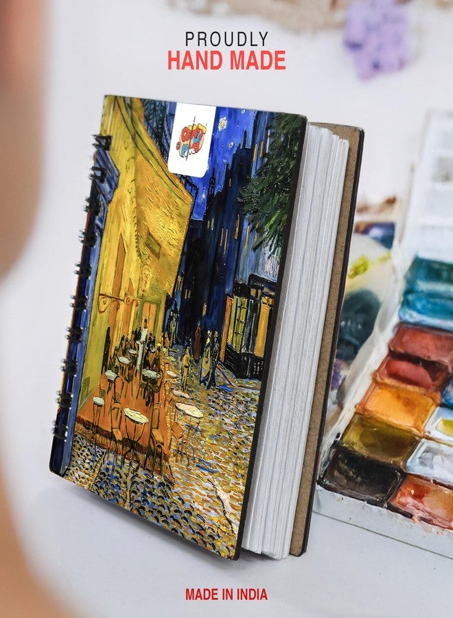 The Crafthives Van Gogh Café Terrace at Night Pocket Sketchbook | Wooden Hardcover Mini Art Book | 250 GSM Paper | Spiral Bound Travel Sketch Pad for Watercolour & Mixed Media - Image 5