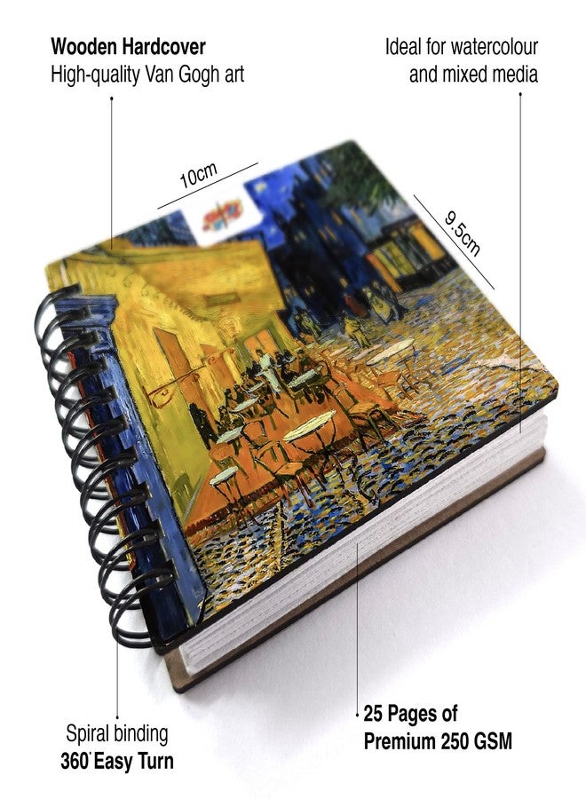 The Crafthives Van Gogh Café Terrace at Night Pocket Sketchbook | Wooden Hardcover Mini Art Book | 250 GSM Paper | Spiral Bound Travel Sketch Pad for Watercolour & Mixed Media - Image 3