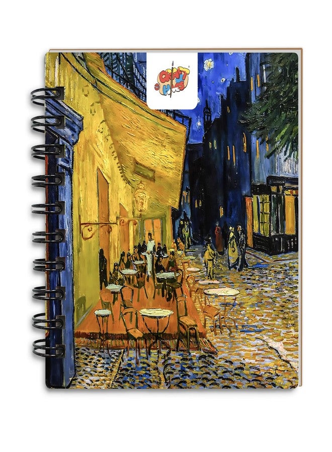 The Crafthives Van Gogh Café Terrace at Night Pocket Sketchbook | Wooden Hardcover Mini Art Book | 250 GSM Paper | Spiral Bound Travel Sketch Pad for Watercolour & Mixed Media - Image 1