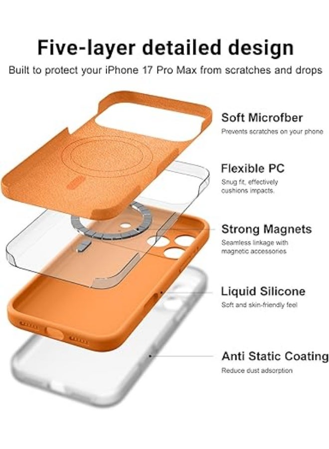 erorex Magnetic for iPhone 17 Pro Max Case,Compatible with Magsafe,Classic Liquid Silicone Mobile Phone Case,Integrated Camera Control Button,Anti-Scratch Microfiber Lining,Orange - Image 3