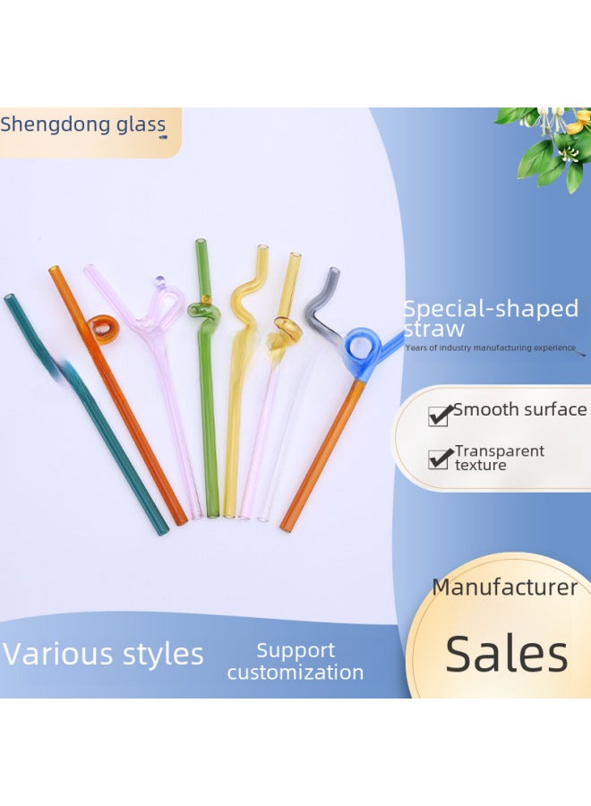 Creative Colorful Glass Straws Twisted Coffee Stirring Rod Children's Juice Beverage Straws Glass Kitchen Utensils-Color:Style 30-Specifications:20cm Long  - Image 2