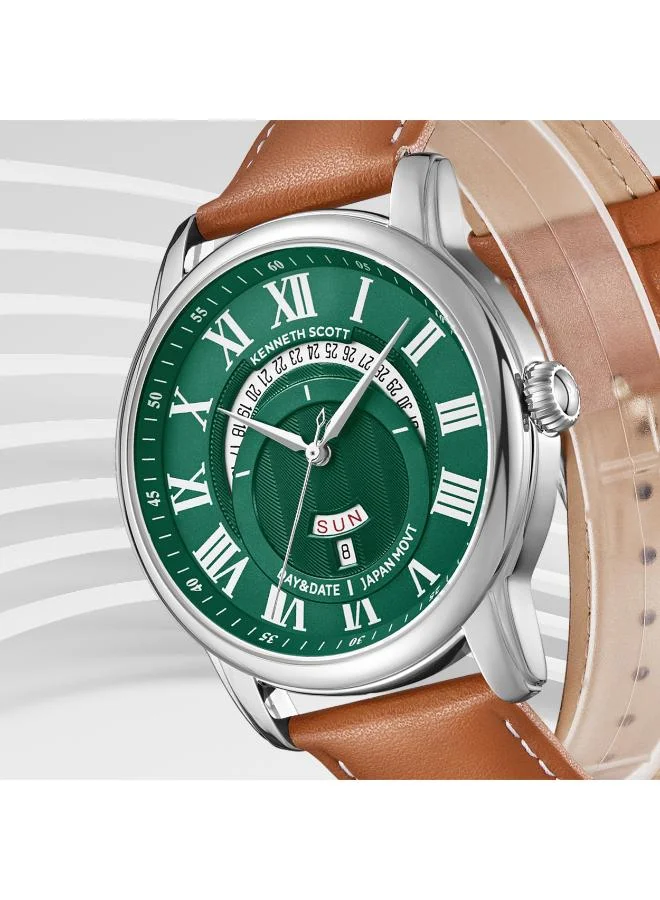 Kenneth Scott Green Men's Leather  Analog Watch K24020-SLEH - 44 mm for Men | Best Price UAE