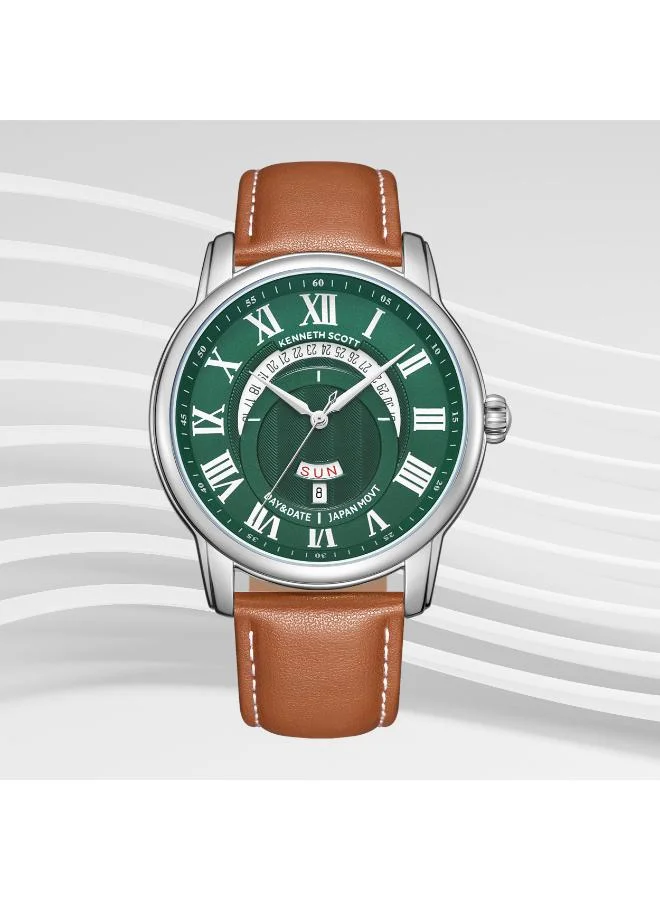 Kenneth Scott Green Men's Leather  Analog Watch K24020-SLEH - 44 mm for Men | Best Price UAE