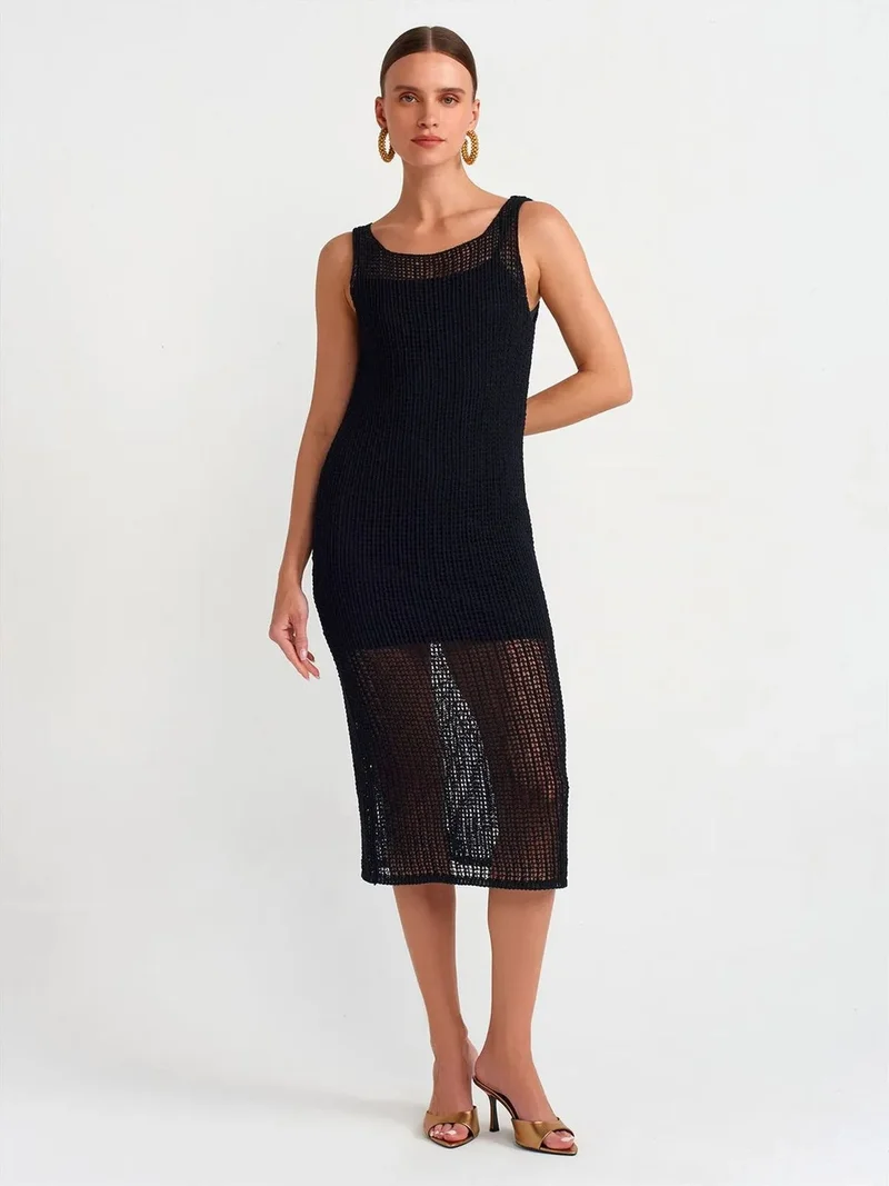 ديلفين Dilvin Sleeveless Ribbed Midi Dress