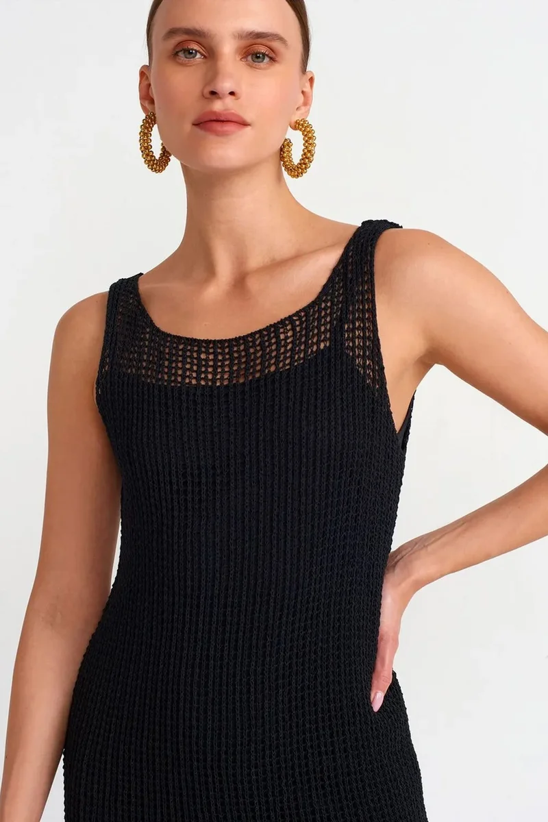 Dilvin Black DILVIN Sleeveless Ribbed Midi Dress for Women | Best Price UAE