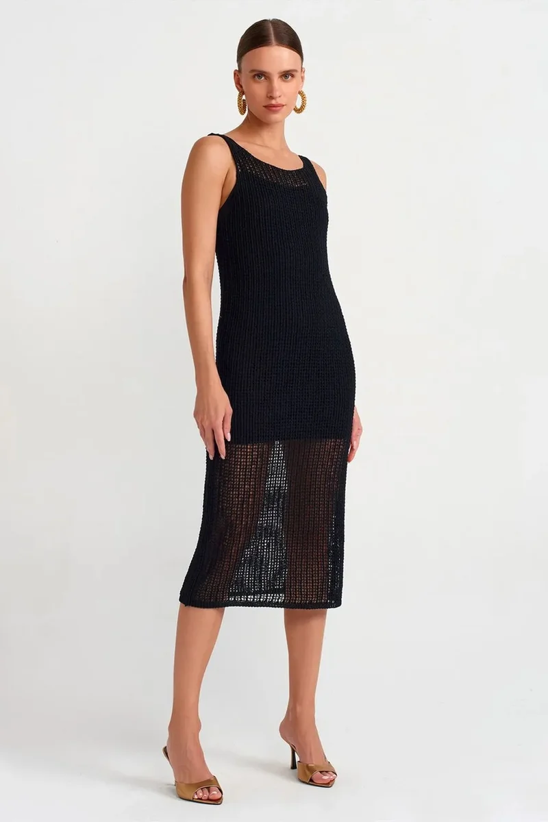 Dilvin Black DILVIN Sleeveless Ribbed Midi Dress for Women | Best Price UAE