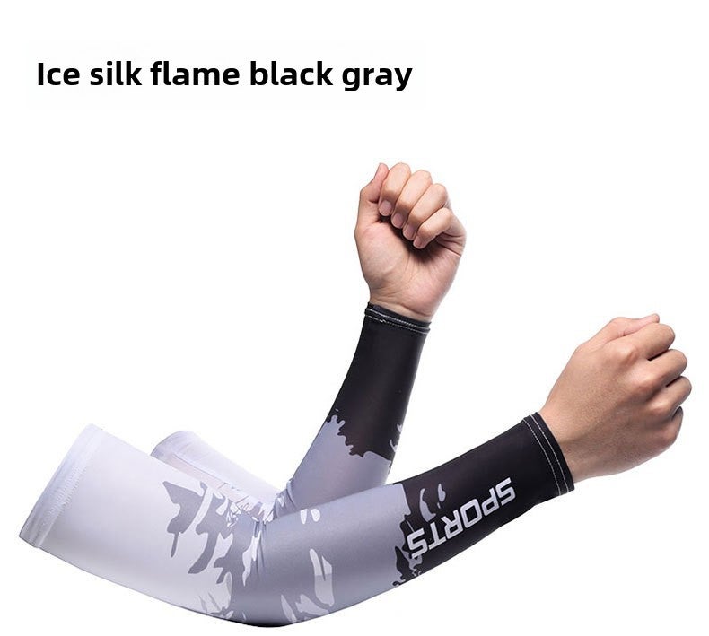 Summer Ice Silk Sun Protection Sleeves for Men Flame Black  - Image 1