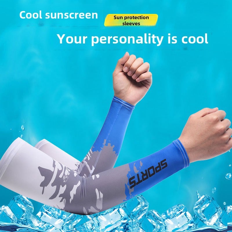 Summer Ice Silk Sun Protection Sleeves for Men Flame Black  - Image 2