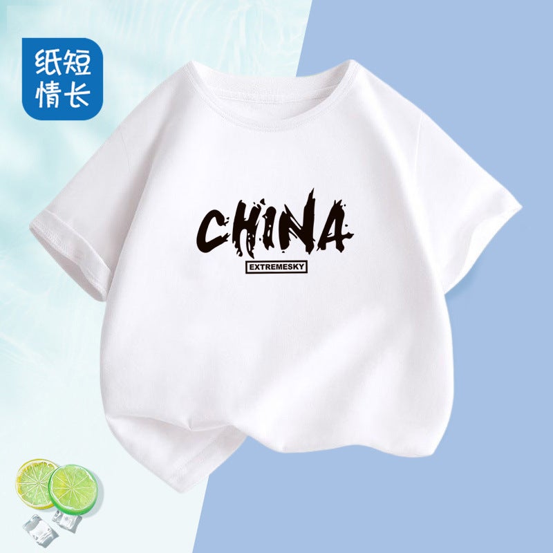 2328# Boys And Girls Short-Sleeved T-Shirt Large Children'S Western Style Pure Cotton Children'S Comfortable Breathable T-Shirt Top - Image 2