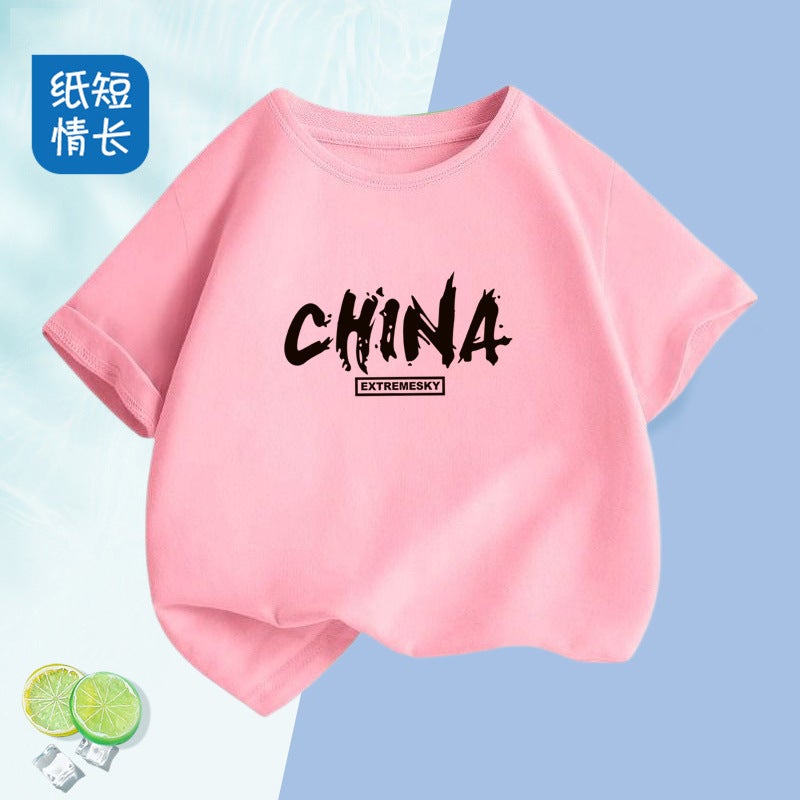 2328# Boys And Girls Short-Sleeved T-Shirt Large Children'S Western Style Pure Cotton Children'S Comfortable Breathable T-Shirt Top - Image 3