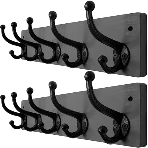 WEBI Rustic Coat Rack Wall Mount,5 Cast Iron Coat Hooks Wall Mounted,Heavy Duty Wall Coat Hanger Hooks for Hanging Coats,Clothes,Rustic Brown,2 Packs - Image 1
