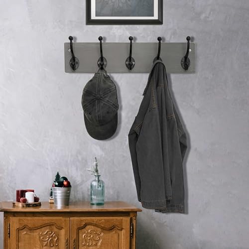 WEBI Rustic Coat Rack Wall Mount,5 Cast Iron Coat Hooks Wall Mounted,Heavy Duty Wall Coat Hanger Hooks for Hanging Coats,Clothes,Rustic Brown,2 Packs - Image 2