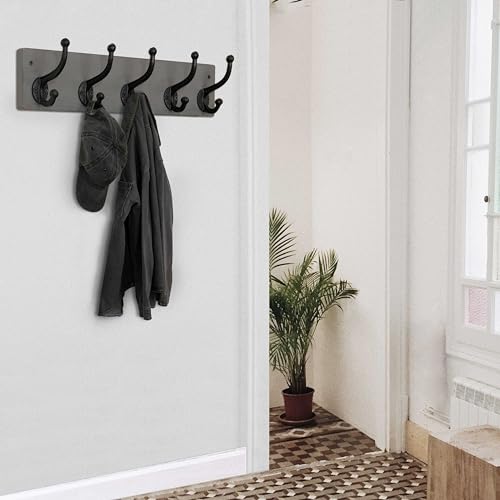 WEBI Rustic Coat Rack Wall Mount,5 Cast Iron Coat Hooks Wall Mounted,Heavy Duty Wall Coat Hanger Hooks for Hanging Coats,Clothes,Rustic Brown,2 Packs - Image 3