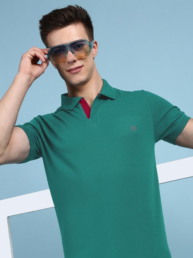 Lux Cozi Men's Pack of 1 Sea Green Regular Fit Polo Neck Half Sleeve Solid Casual T-Shirt (Size : XX-Large) - Image 4