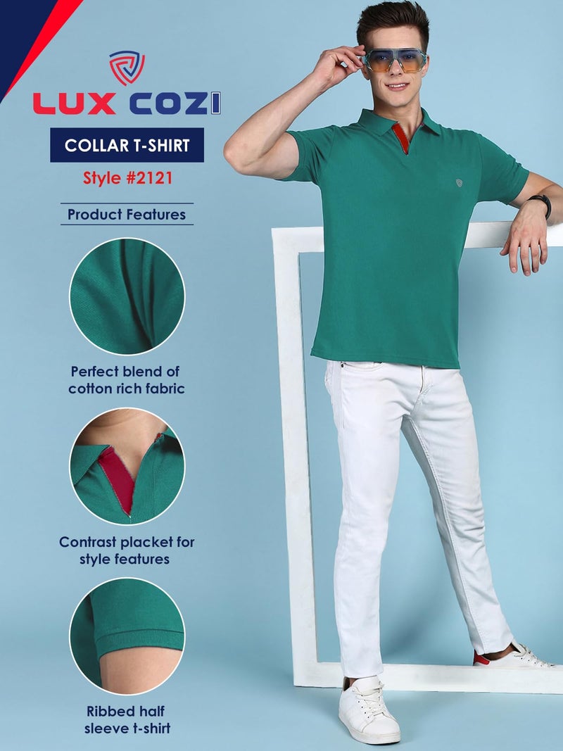 Lux Cozi Men's Pack of 1 Sea Green Regular Fit Polo Neck Half Sleeve Solid Casual T-Shirt (Size : XX-Large) - Image 2