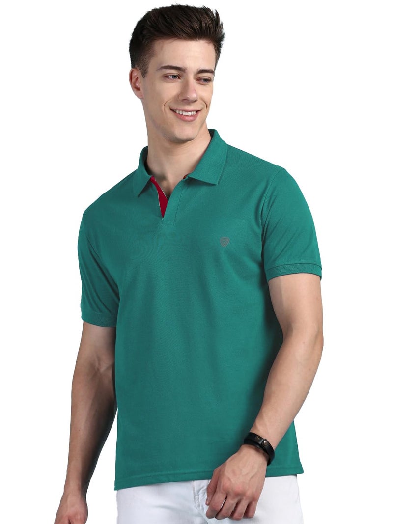Lux Cozi Men's Pack of 1 Sea Green Regular Fit Polo Neck Half Sleeve Solid Casual T-Shirt (Size : XX-Large) - Image 1