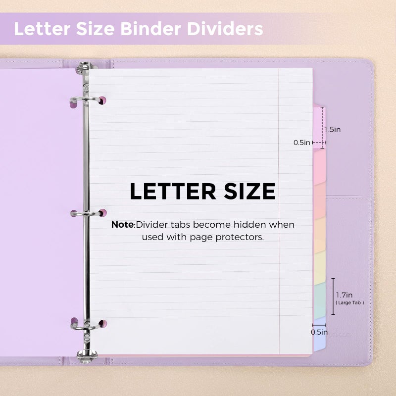 SKYDUE Durable Plastic 8-Tab Dividers, Big Tab Dividers for 3 Ring Binder, Write & Erase 3 Ring Binder Dividers with Tabs, with Sticker Labels, 1 Set, Pastel Color (Purple) - Image 3